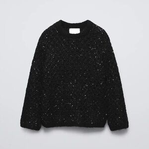 ZARA Kid’s Girl’s Sz 9-10 Wool Blend Soft Black Crewneck Knit Sweater Silver